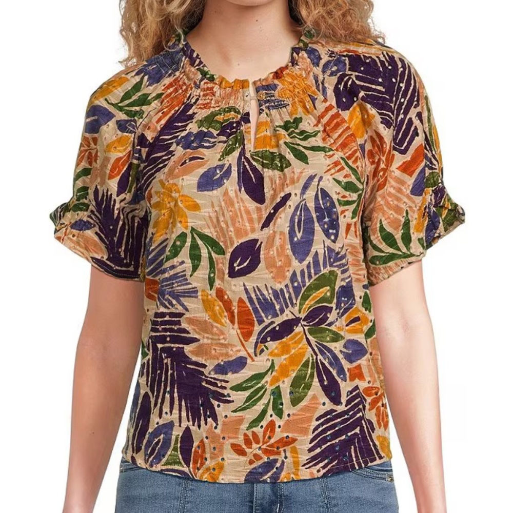Wit & Wisdom Stone Multi Cotton Short Sleeve Top